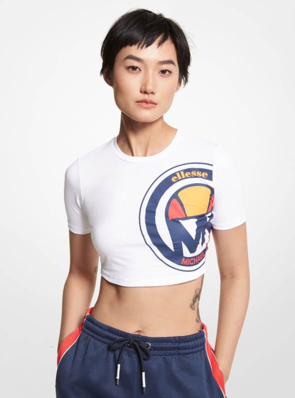 Damske Tricko Michael Kors MMK X ellesse Logo Organic Cotton Cropped Top Biele - Oblecenie Michael Kors Lacne | NZTUS-2413
